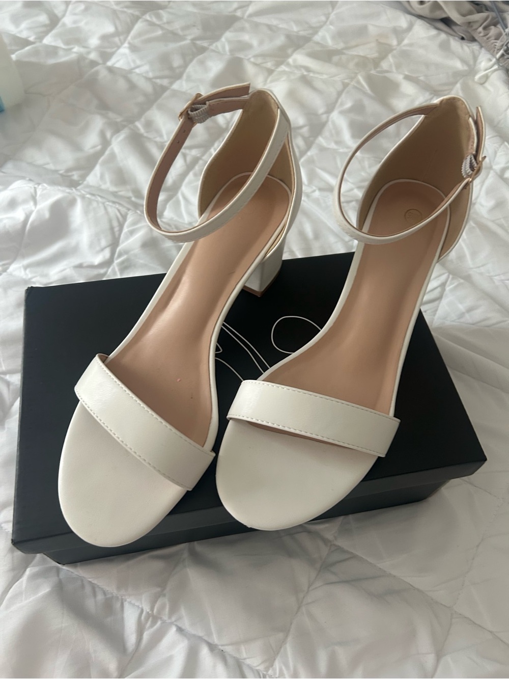 Classic White Ankle-Strap Block Heel Sandals - Women